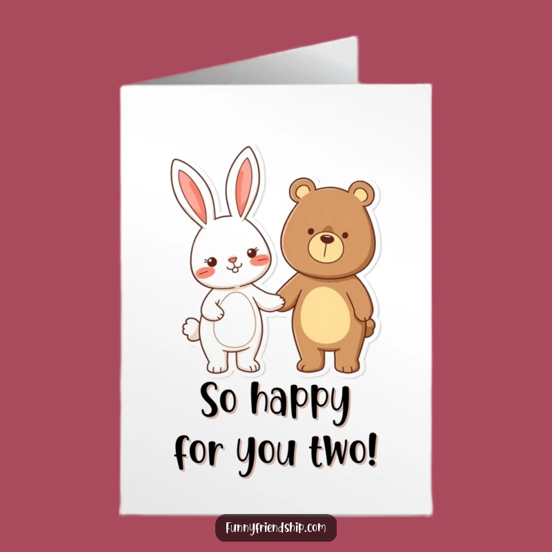 Free Printable Funny Congrats Card: Rabbit & Bear Holding Hands - Joyful Downloadable Gift