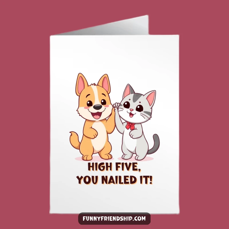 Free Printable Congrats Card: Dog Cat High Five - Funny Achievement Download