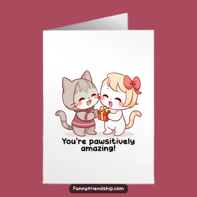 Free Printable Congrats Card: Cat Giving Gift Funny Downloadable Gift