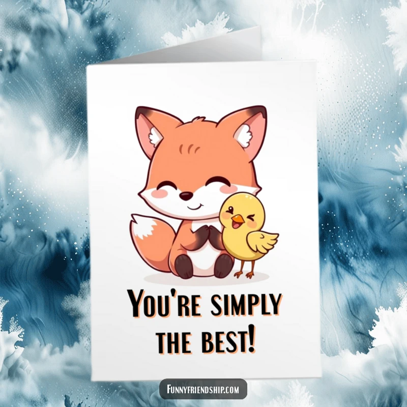 Funny Free Printable Congratulations Card: Fox sharing a secret with a giggling bird, a humorous DIY congratulations gift.