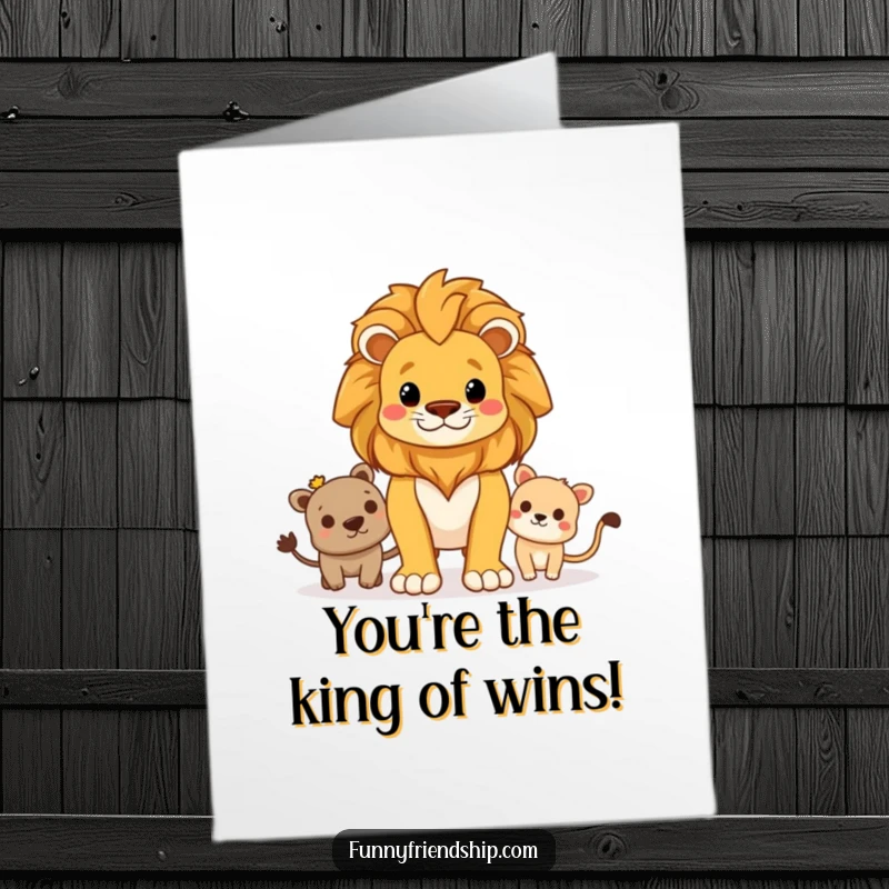 Funny Free Printable Congratulations Card: A proud lion standing guard, ensuring its friends are safe and celebrated.