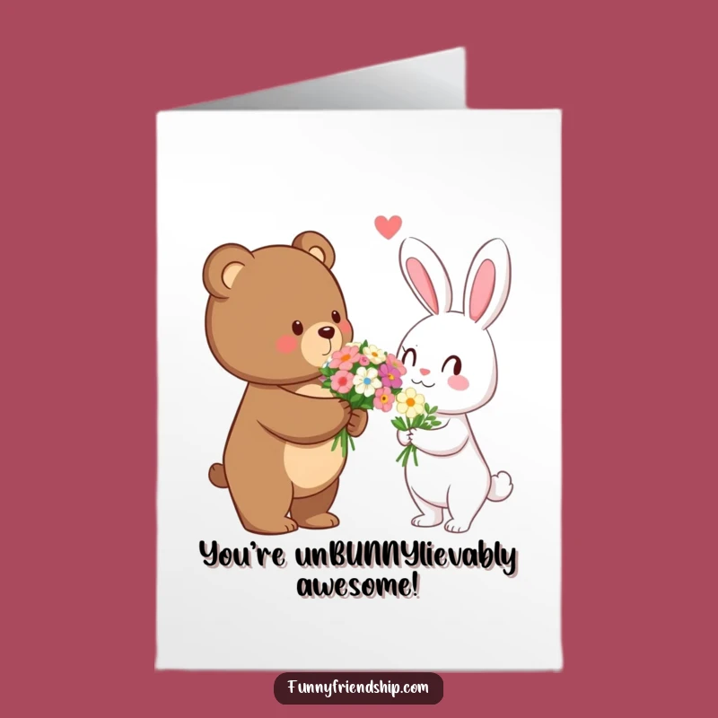 Free Printable Congrats Card: Bear & Rabbit Flower Celebration Gift