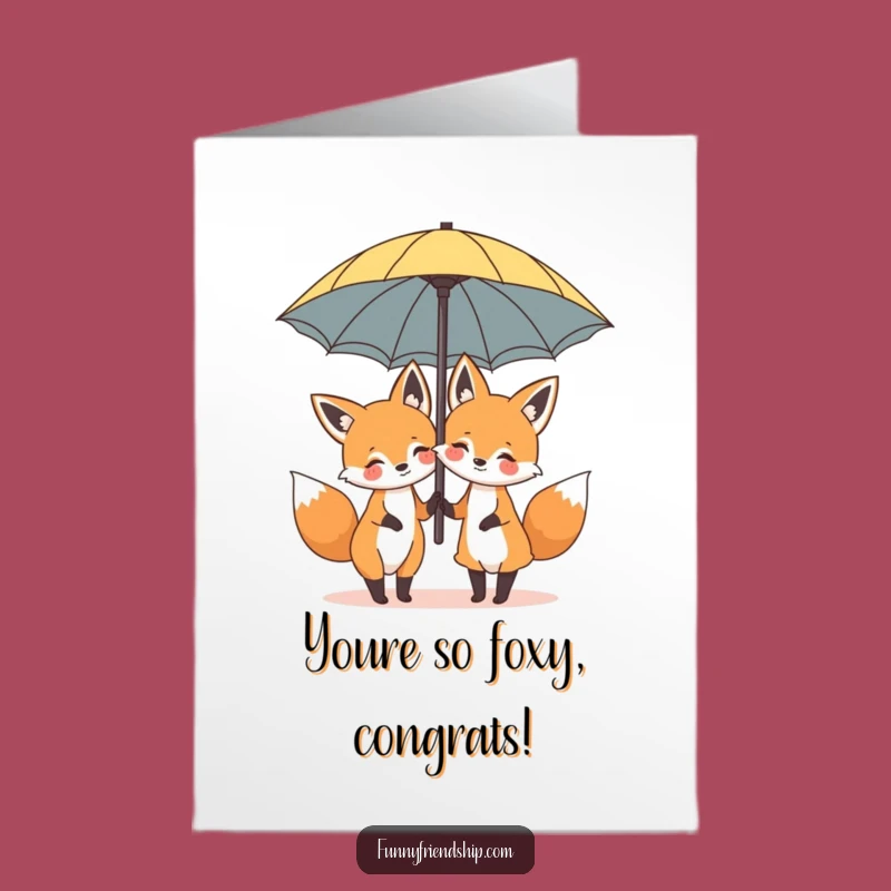 Free Printable Congrats Card: Funny Foxes Under Umbrella, Downloadable Celebration
