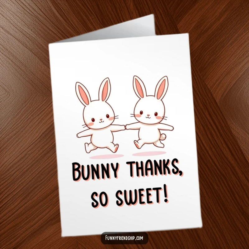 Cute Free Printable Thank You Card: Two bunnies holding hands and skipping, a charming way to say thank you.