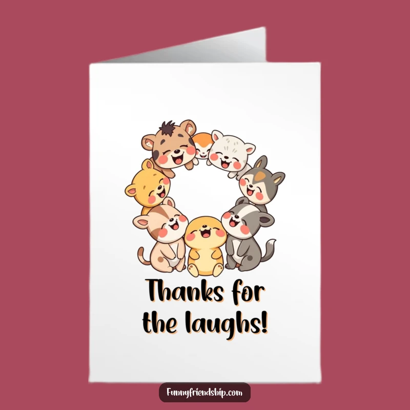 Free Printable Thank You Card: Amusing Animal Circle Laughing, Heartfelt Downloadable Gesture