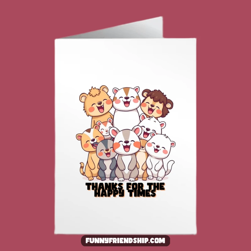 Free Printable Thank You Card: Animal Friends Laughing Funny Downloadable Gift