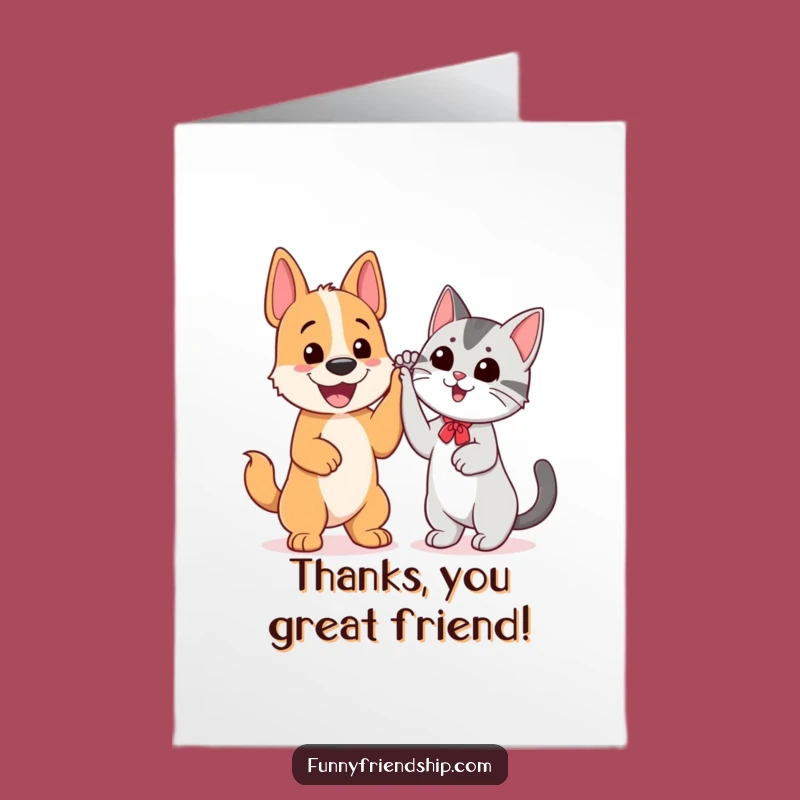 Free Printable Thank You Card: Dog Cat High Five - Grateful Pets Download