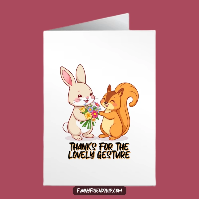 Free Printable Thank You Card: Rabbit Flowers for Squirrel Thanks Downloadable