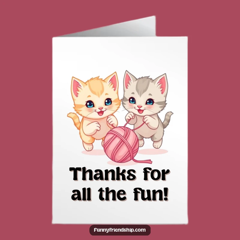 Free Printable Kitten Thank You Card: Yarn Chase Gratitude Downloadable