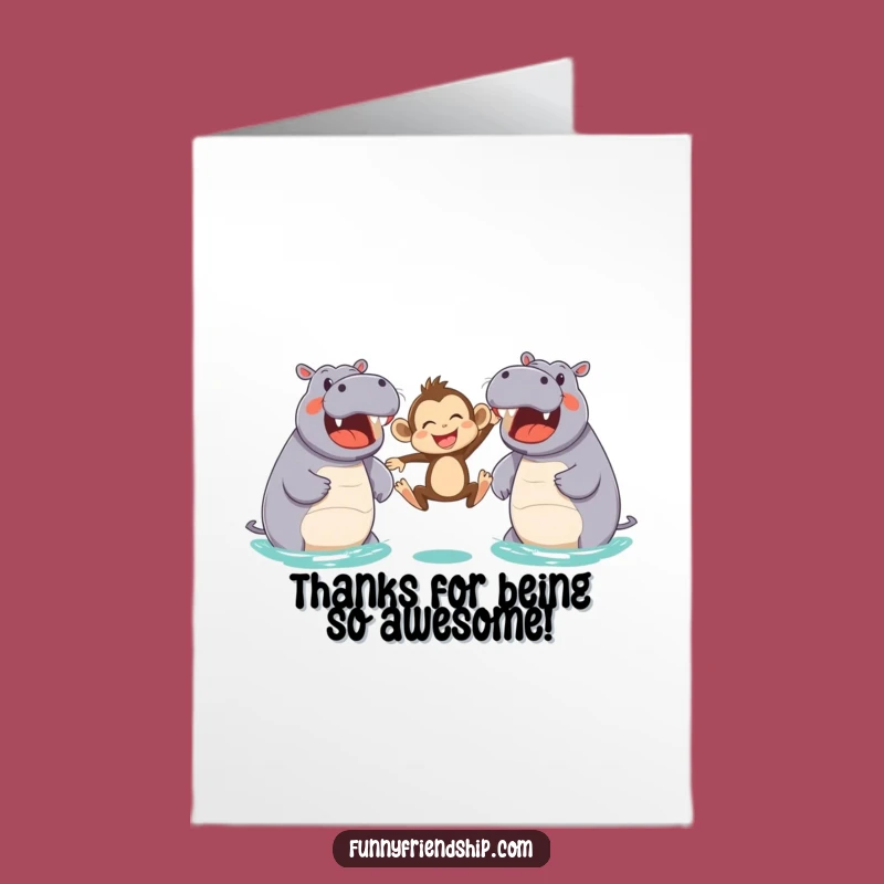 Free Printable Thank You Card: Monkey & Hippos Express Gratitude with Humor