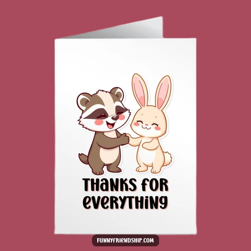 Free Printable Thank You Card: Badger & Rabbit Handshake - Funny Downloadable Appreciation