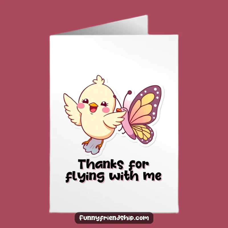 Free Printable Thank You Card Funny Bird Butterfly Downloadable, Thanks for Flying By!