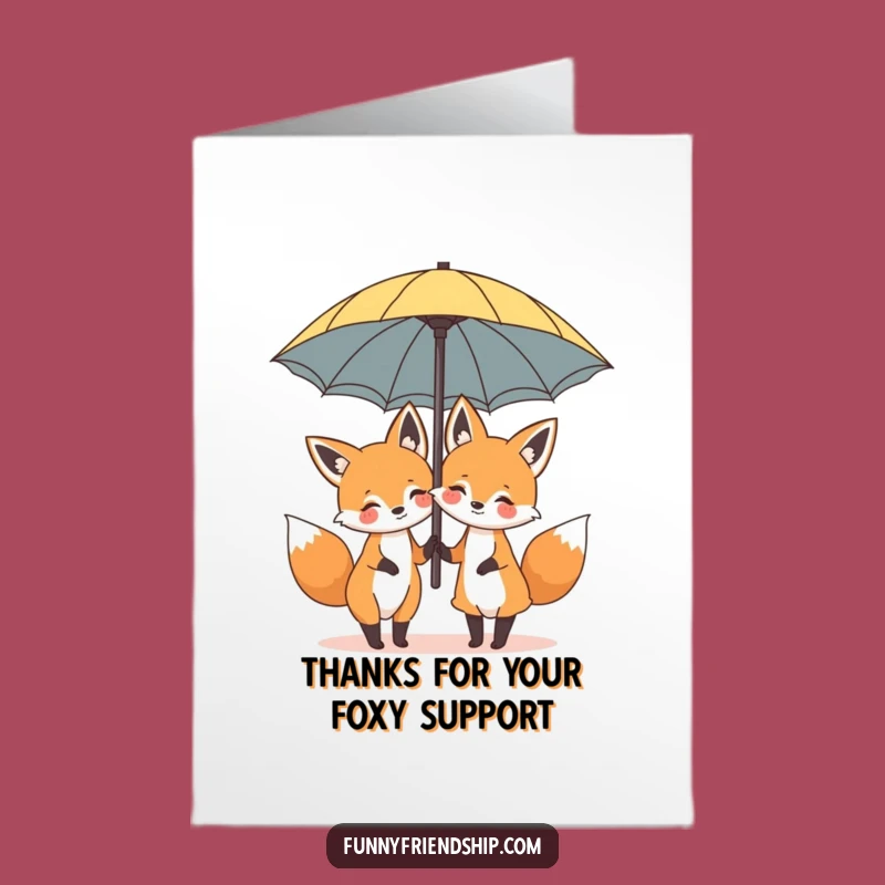 Free Printable Thank You Card: Funny Foxes Share Umbrella, Downloadable Gratitude