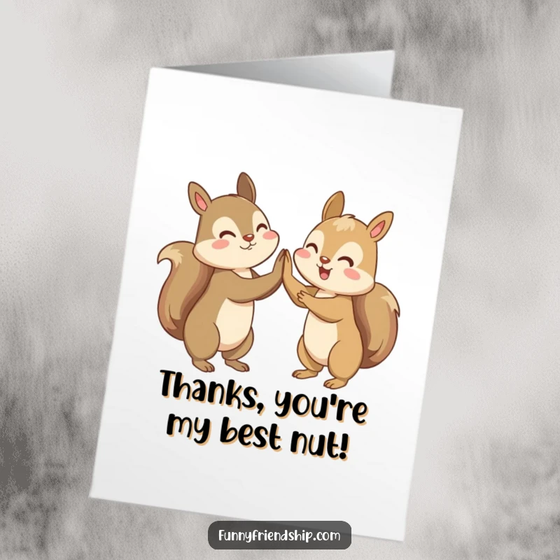 Funny Free Printable Thank You Card: Two squirrel characters giving each other an enthusiastic high-five to celebrate.