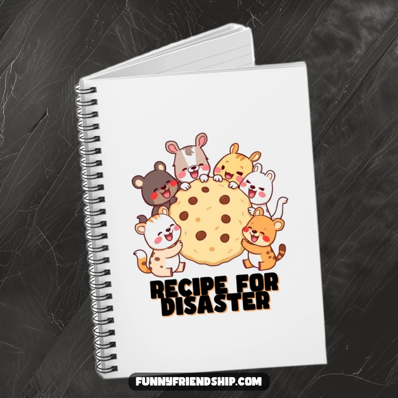 Funny Notebook with animals sharing a giant cookie and laughing, great for jotting down notes with a humorous and friendly twist.