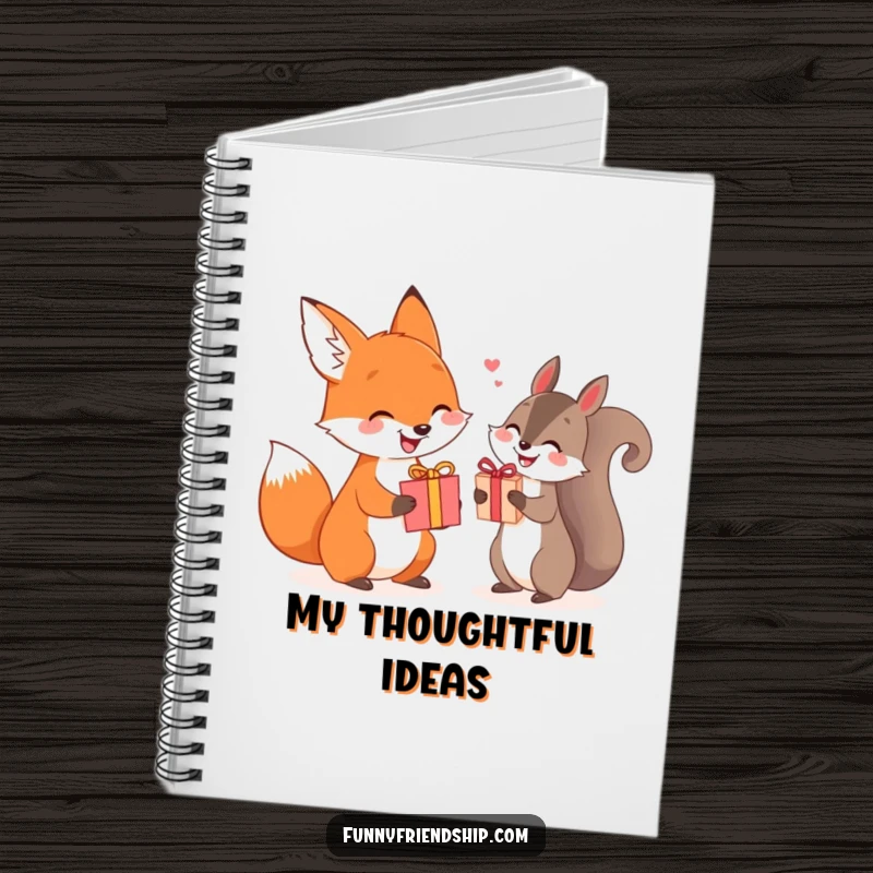 Funny fox and squirrel notebook exchanging gifts, a cute and functional stationery item.