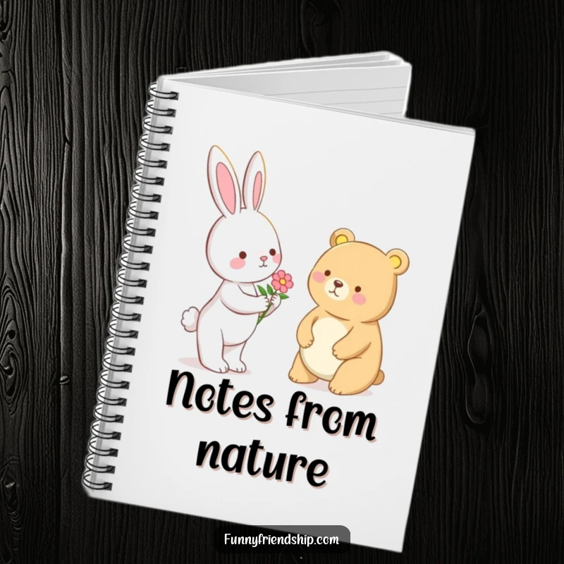 Funny Bunny and Bear Flower Notebook: Bunny offers flower to bear, cute stationery, for journaling and notes, a funny gift.
