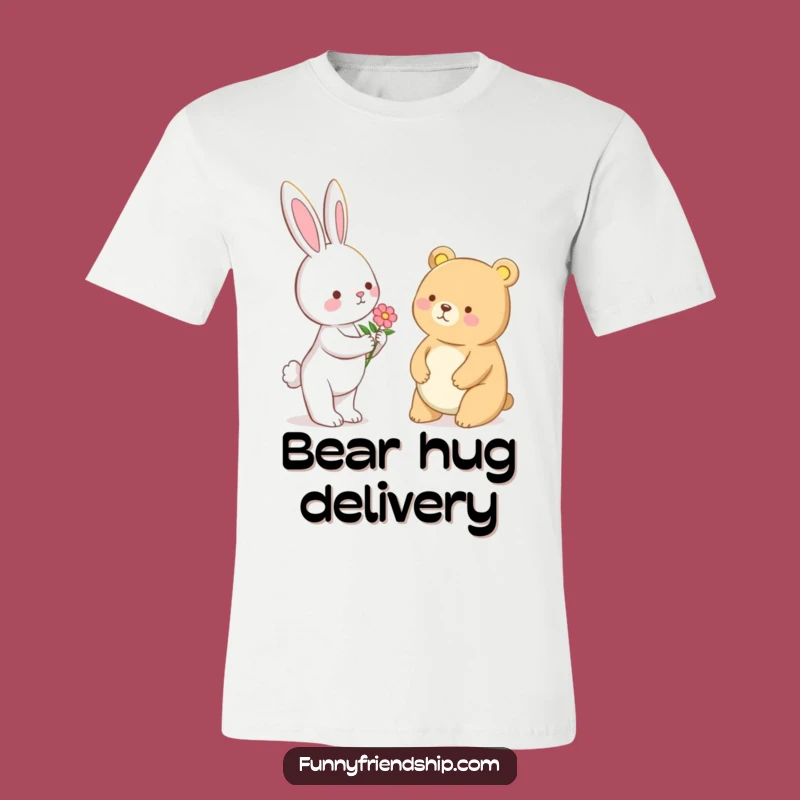 Funny Bunny & Bear Flower T-Shirt - Cute Kindness Tee for All