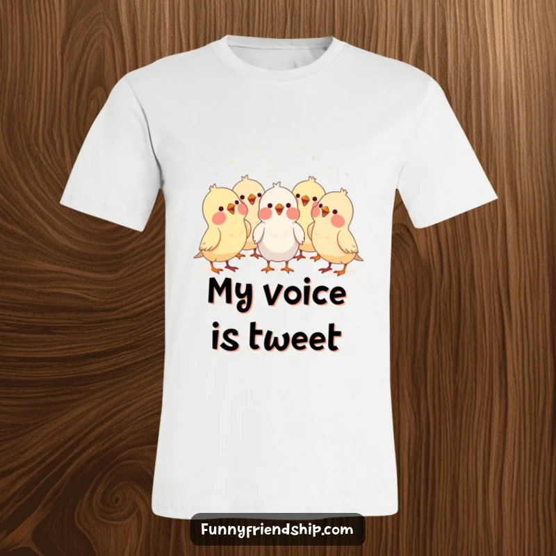 Funny bird characters forming a choir, singing together in harmony, a humorous and vibrant cartoon t-shirt.