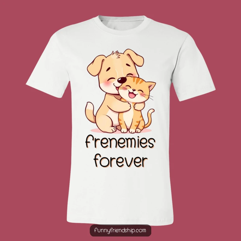 Funny Dog and Cat Hug T-Shirt: Expressive Animal Friendship Tee for Laughs