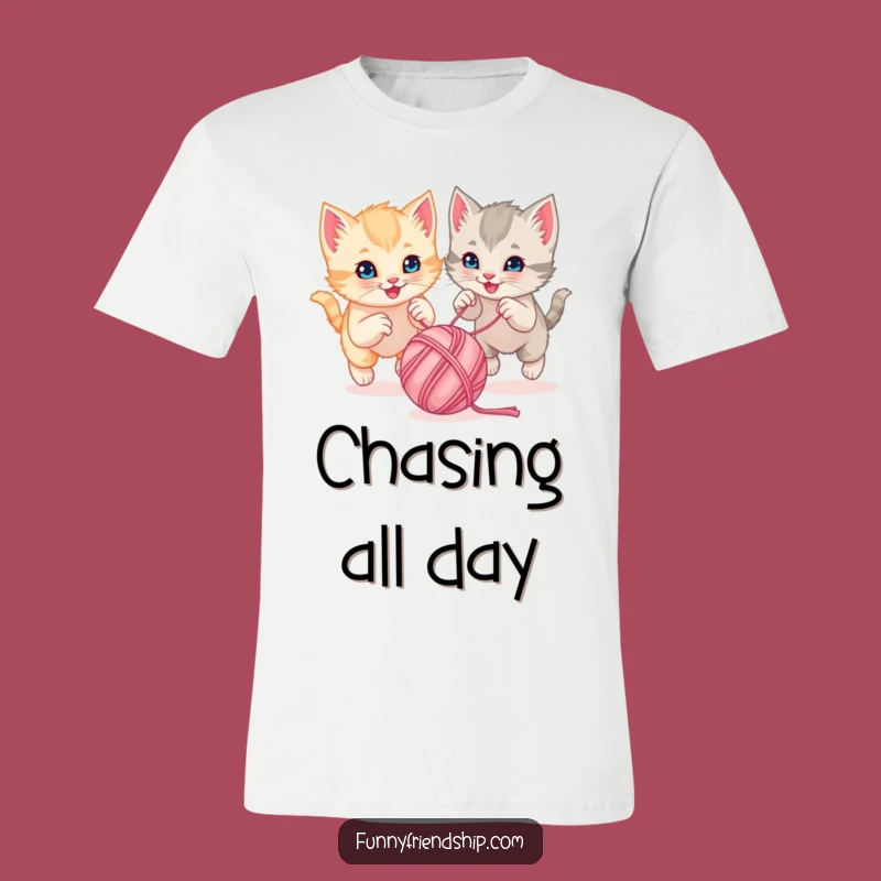 Funny Kitten Yarn Chase T-Shirt - Playful Cartoon Animals Apparel Gift
