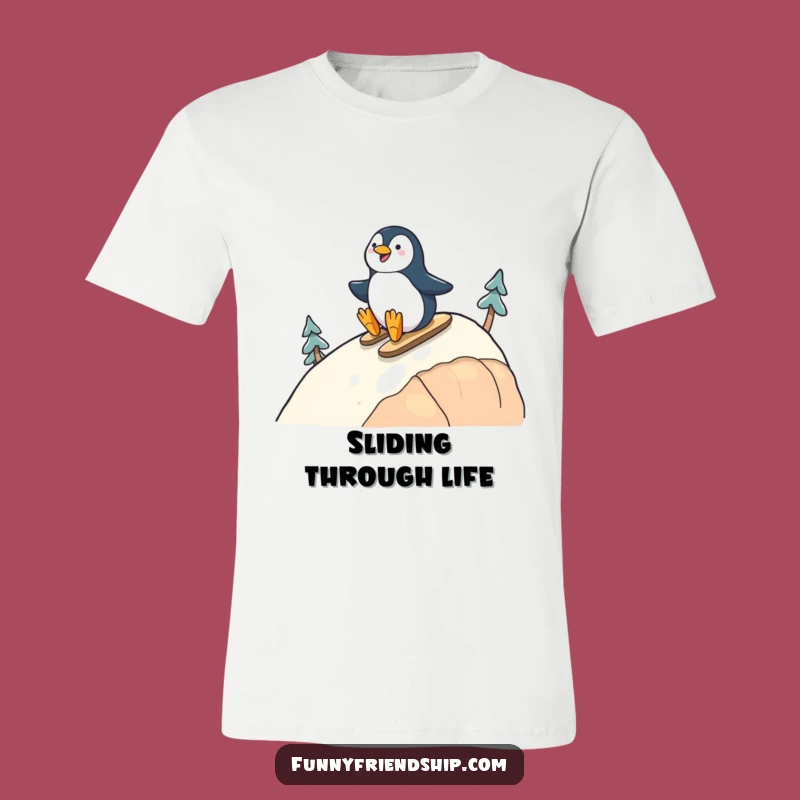 Funny Penguin Friends T-Shirt: Playful Sliding Duo Tee, Ideal Funny Gift