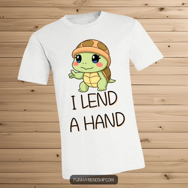 Funny T-shirt showcasing a determined turtle offering a helping hand slowly, embodying steadfast support and kindness.