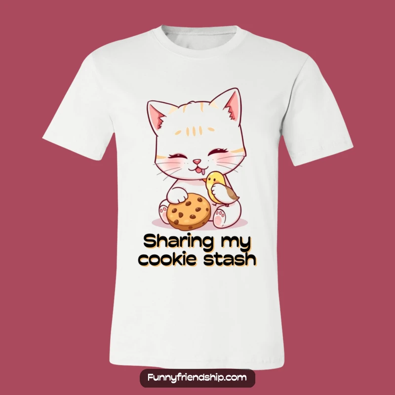 Funny Cat Bird Cookie T-Shirt - Kind Friendship Design - Hilarious Gift