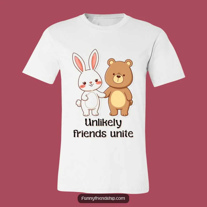 Funny Rabbit Bear Holding Hands T-Shirt: Sweet Friendship Cartoon Tee