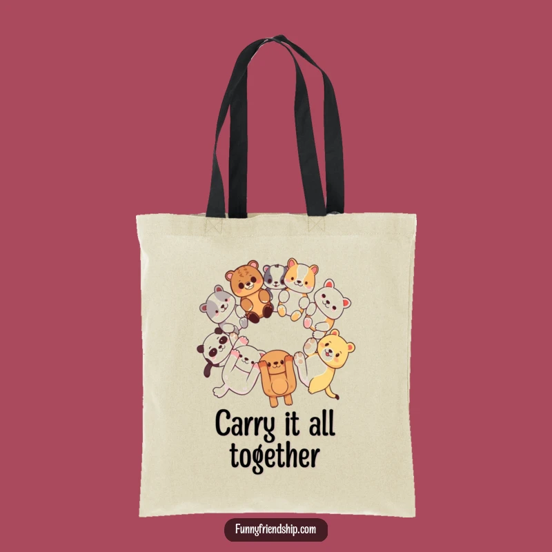 Funny Eco-Friendly Tote Bag - Diverse Animals Link Paws, Stylish and Hilarious