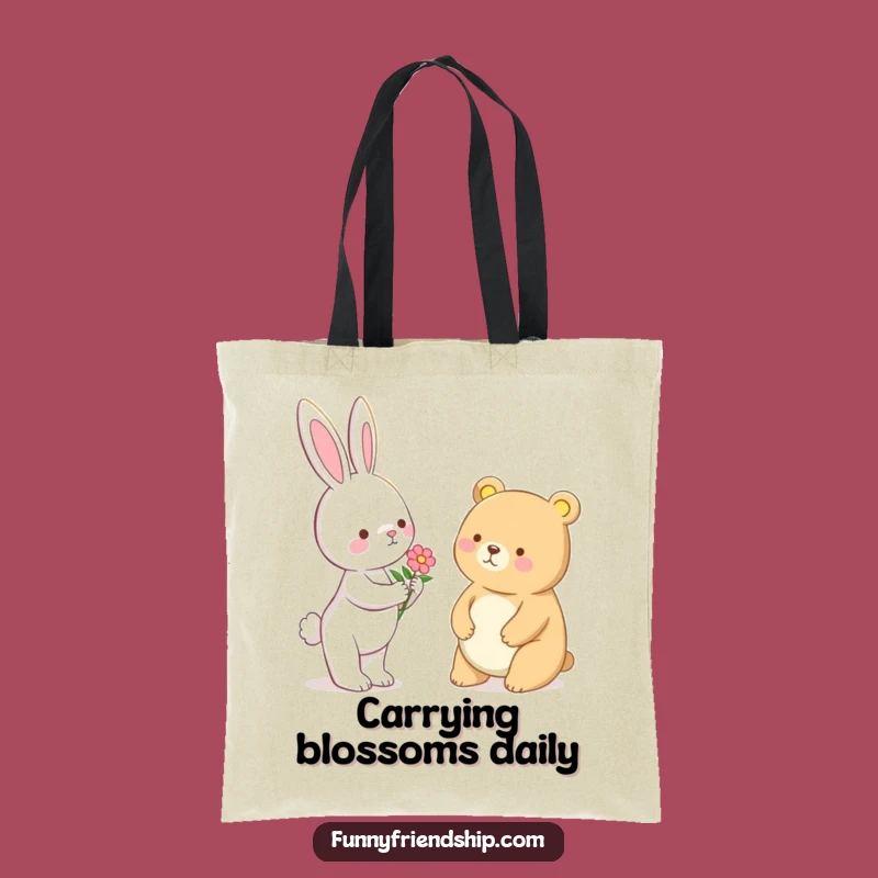 Funny Bunny & Bear Flower Tote Bag - Eco-Friendly Kindness Carrier