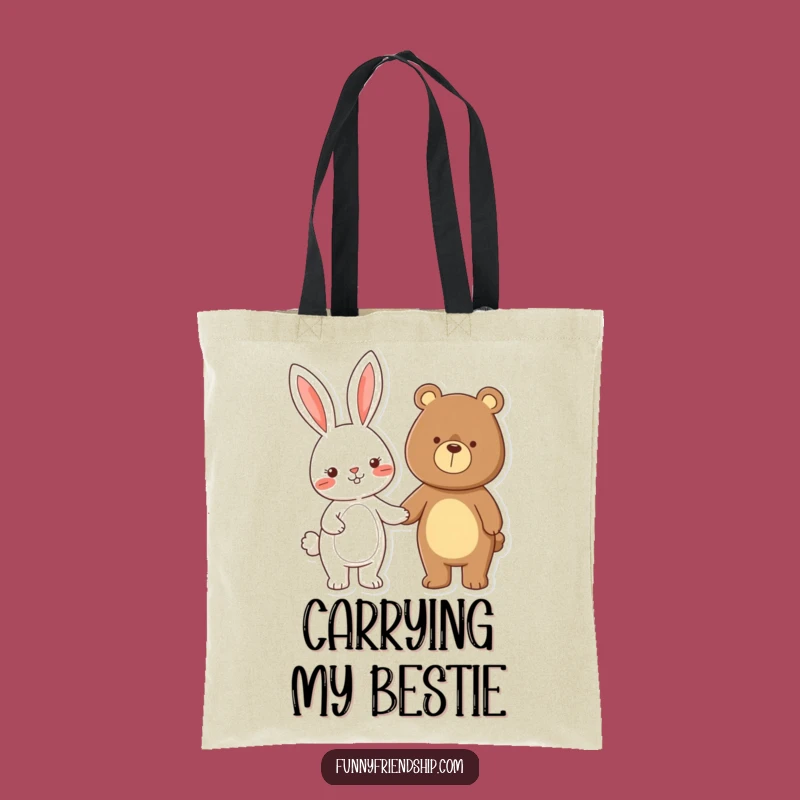 Funny Rabbit Bear Holding Hands Tote Bag: Carry Friendship Everywhere
