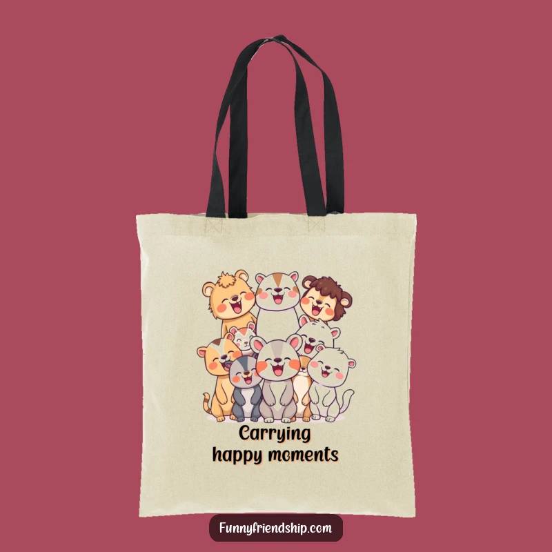 Funny Animal Laugh Tote Bag: Joyful Group Canvas Bag, Unique Gift