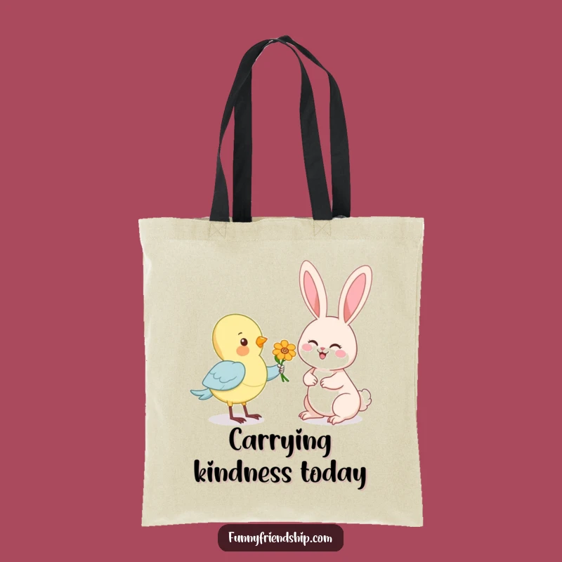 Funny Bird & Rabbit Tote Bag: Cute Cartoon Flower Offering, Practical Humorous Gift