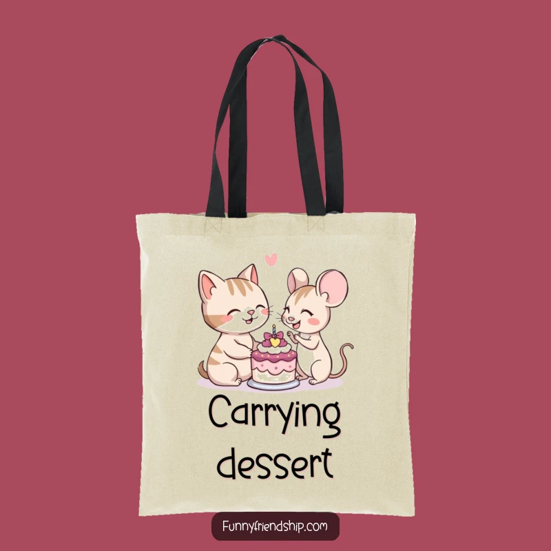 Funny Cat Mouse Cake Tote Bag: Carry Harmony & Smiles Gift