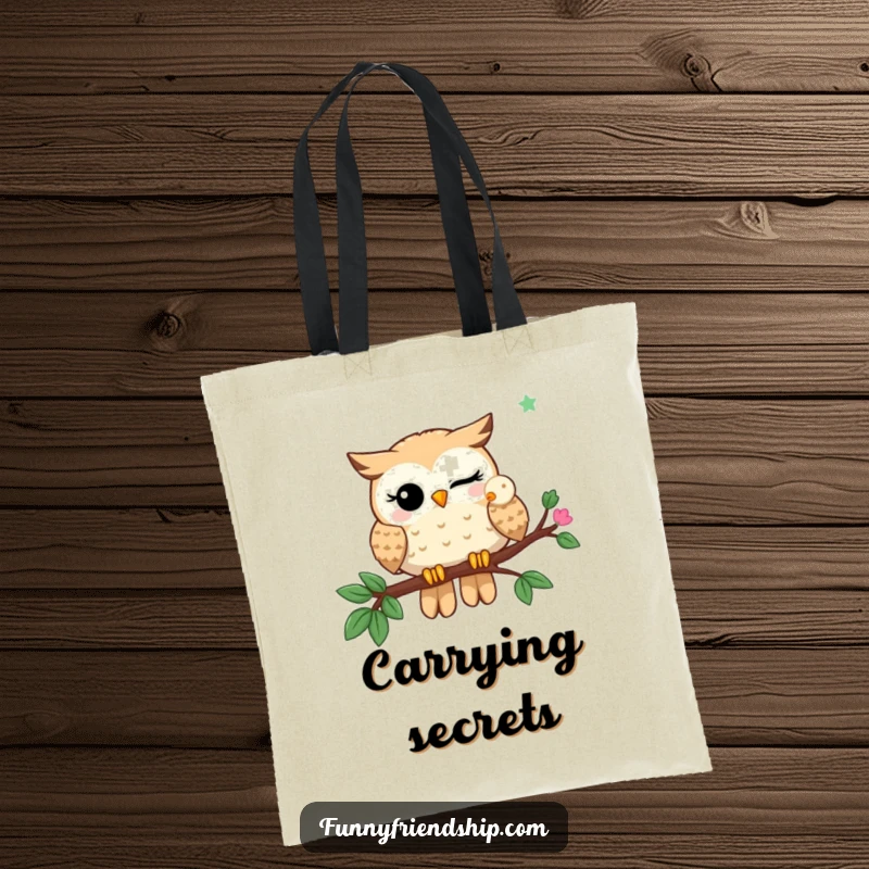 Funny Tote Bag: A winking owl shares a branch with another owl, perfect for carrying essentials with witty, humorous charm.