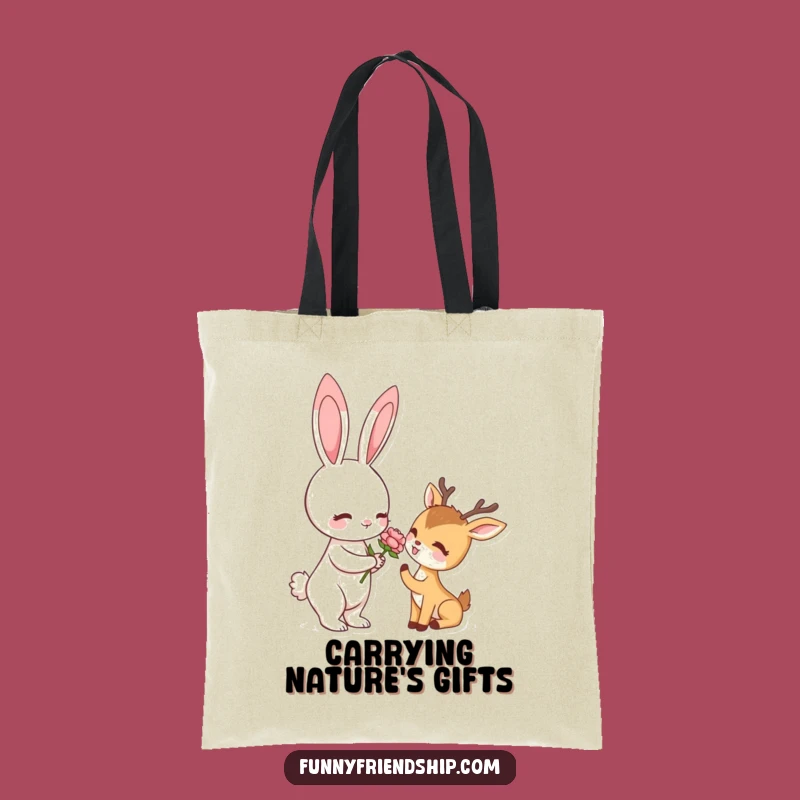 Funny Rabbit & Deer Flower Tote Bag: Carry Your Essentials with Woodland Cheer, Funny Gift