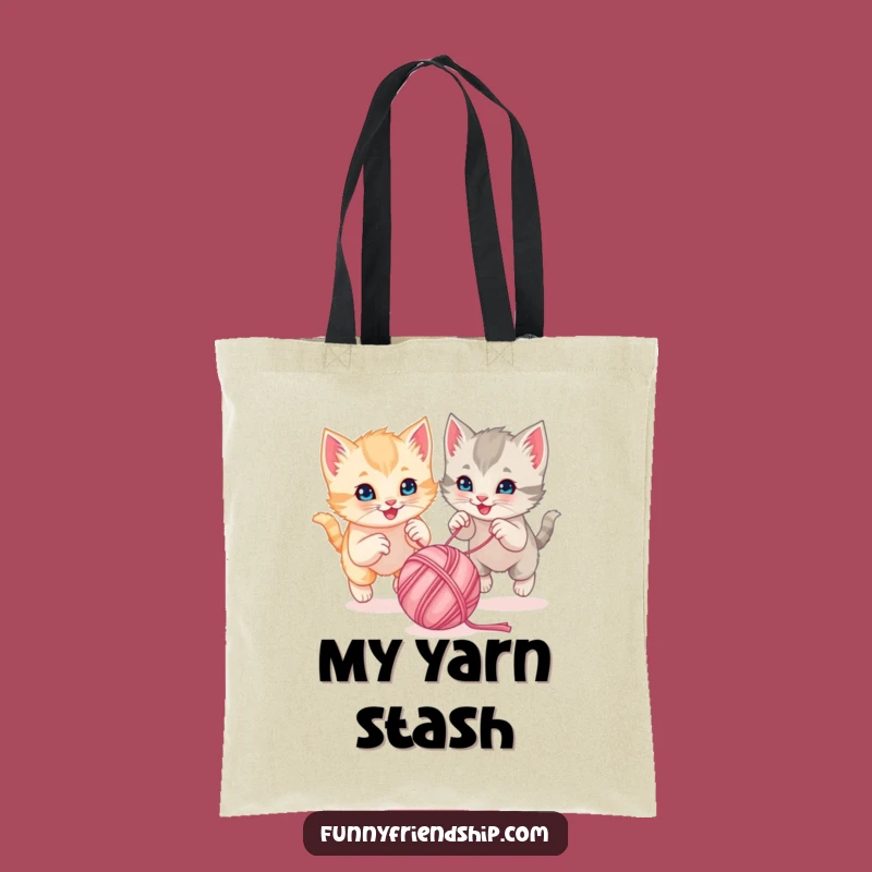 Funny Kitten Yarn Chase Tote Bag - Playful Cartoon Accessory Gift